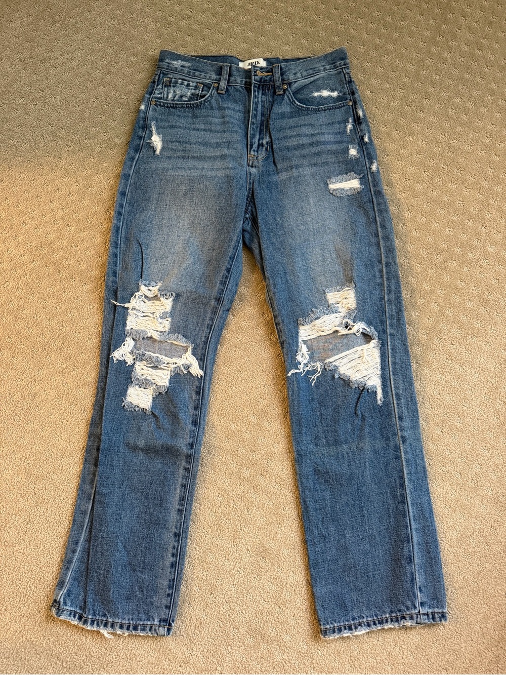 Just Black Denim Distressed Medium Blue Straight Leg Jeans